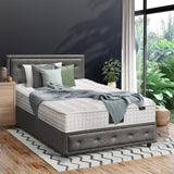 Oikiture Bed Frame with Mattress King Single Gas Lift Grey Fabric