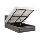 Oikiture Bed Frame with Mattress King Single Gas Lift Grey Fabric