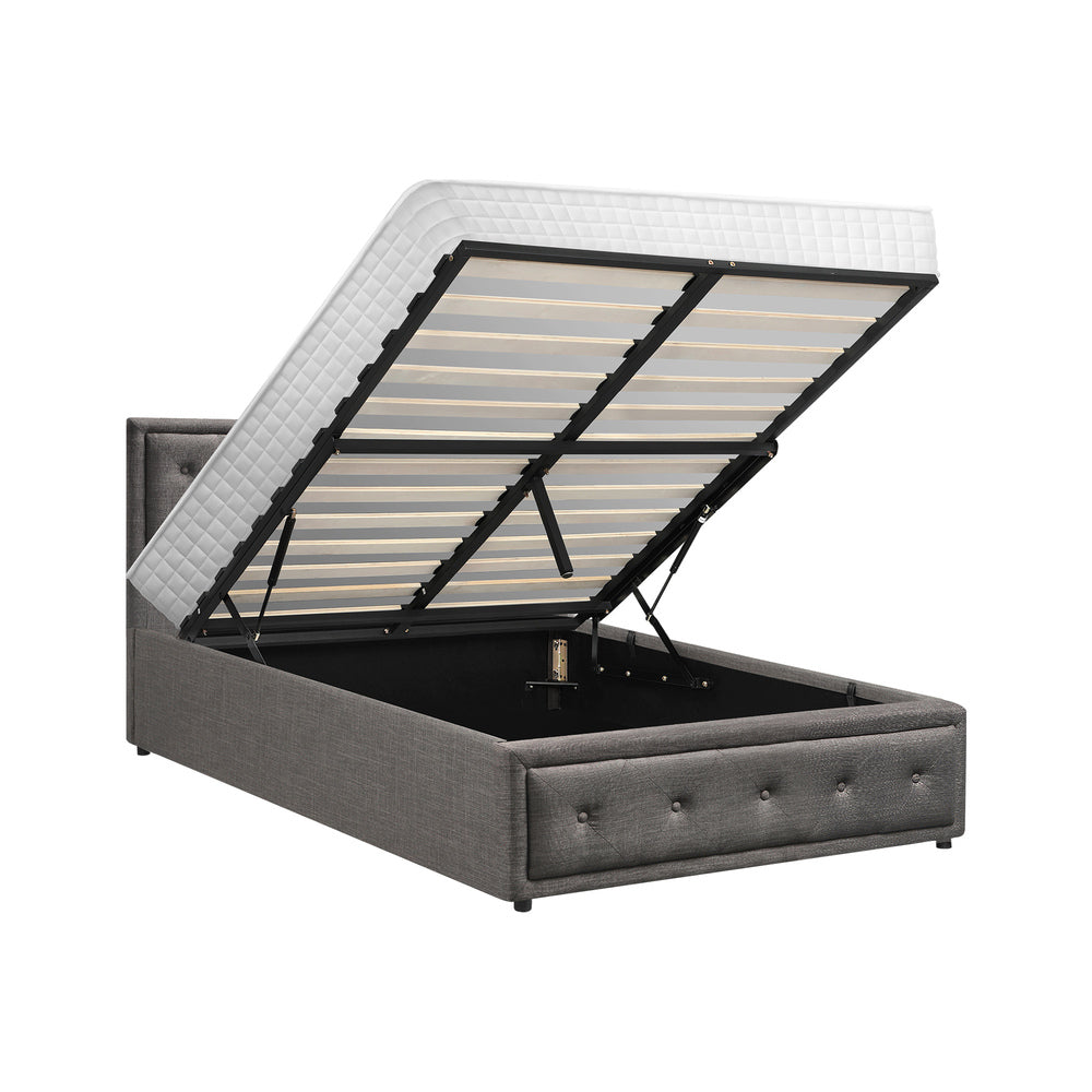 Oikiture Bed Frame with Mattress King Single Gas Lift Grey Fabric