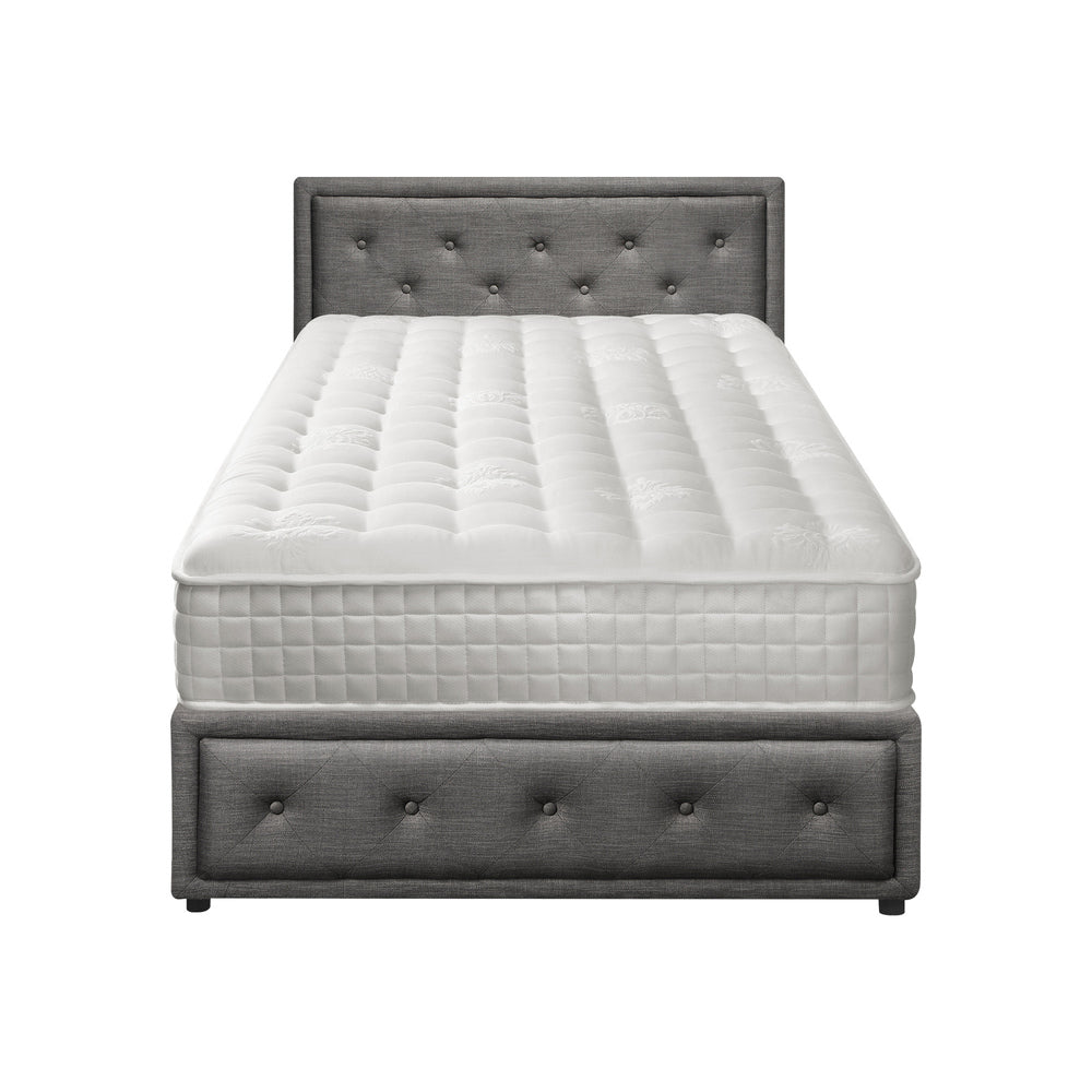 Oikiture Bed Frame with Mattress King Single Gas Lift Grey Fabric