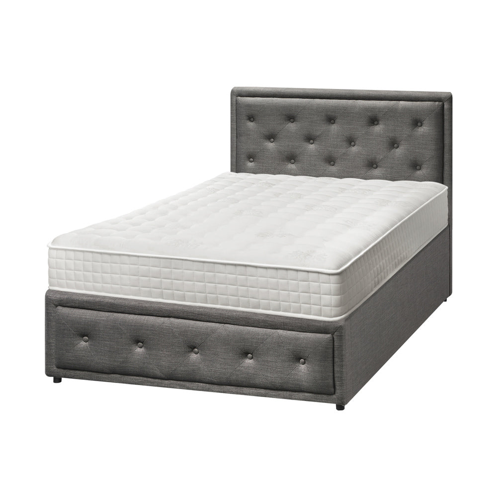 Oikiture Bed Frame with Mattress King Single Gas Lift Grey Fabric