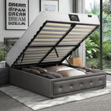 Oikiture Bed Frame with Mattress King Single Gas Lift Grey Fabric