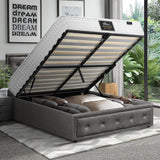 Oikiture Bed Frame with Mattress King Single Gas Lift Grey Fabric - Side View