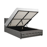 Oikiture Bed Frame with Mattress Queen Size Gas Lift Grey Fabric