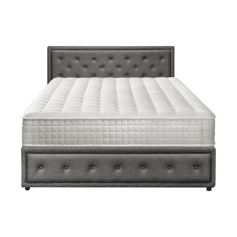 Oikiture Bed Frame with Mattress Queen Size Gas Lift Grey Fabric