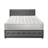 Oikiture Bed Frame with Mattress Queen Size Gas Lift Grey Fabric - Close-Up Angle