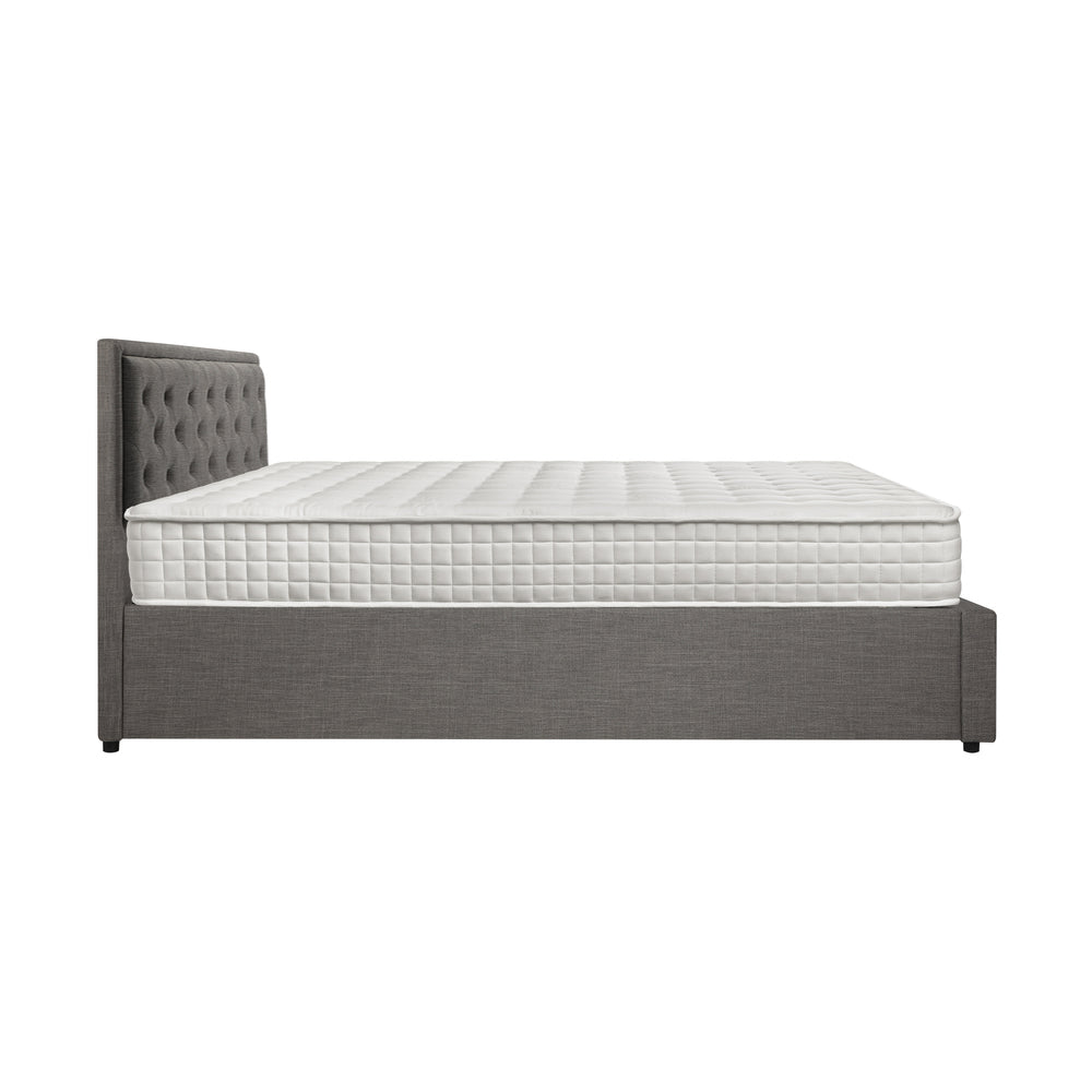 Oikiture Bed Frame with Mattress Queen Size Gas Lift Grey Fabric