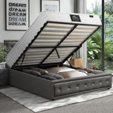 Oikiture Bed Frame with Mattress Queen Size Gas Lift Grey Fabric - Rear View