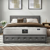 Oikiture Bed Frame with Mattress Queen Size Gas Lift Grey Fabric