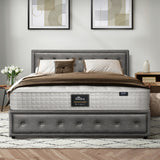 Oikiture Bed Frame with Mattress Queen Size Gas Lift Grey Fabric - Side View