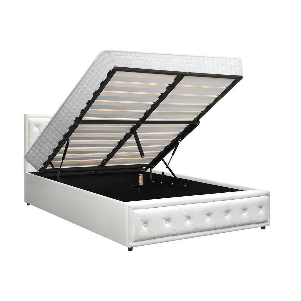 Oikiture Bed Frame with Mattress Set Double Size Gas Lift White