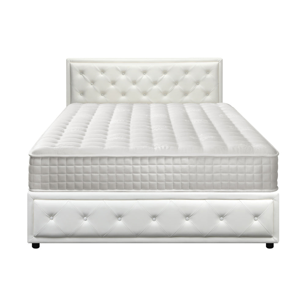 Oikiture Bed Frame with Mattress Set Double Size Gas Lift White