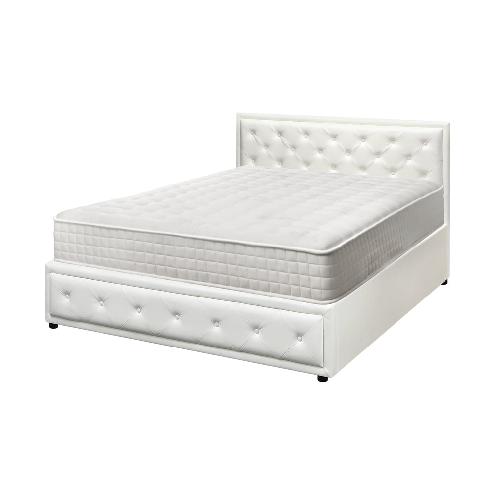 Oikiture Bed Frame with Mattress Set Double Size Gas Lift White