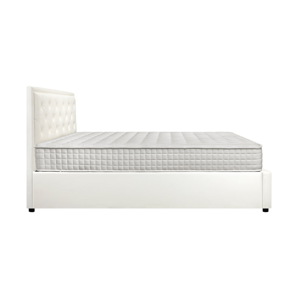 Oikiture Bed Frame with Mattress Set Double Size Gas Lift White