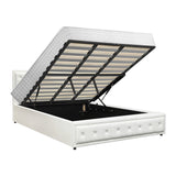 Oikiture Bed Frame with Mattress King Size Gas Lift White