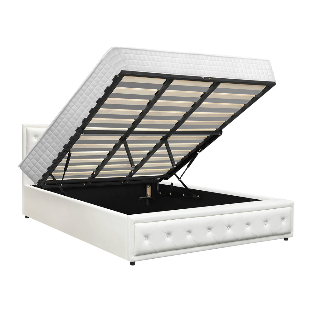 Oikiture Bed Frame with Mattress King Size Gas Lift White