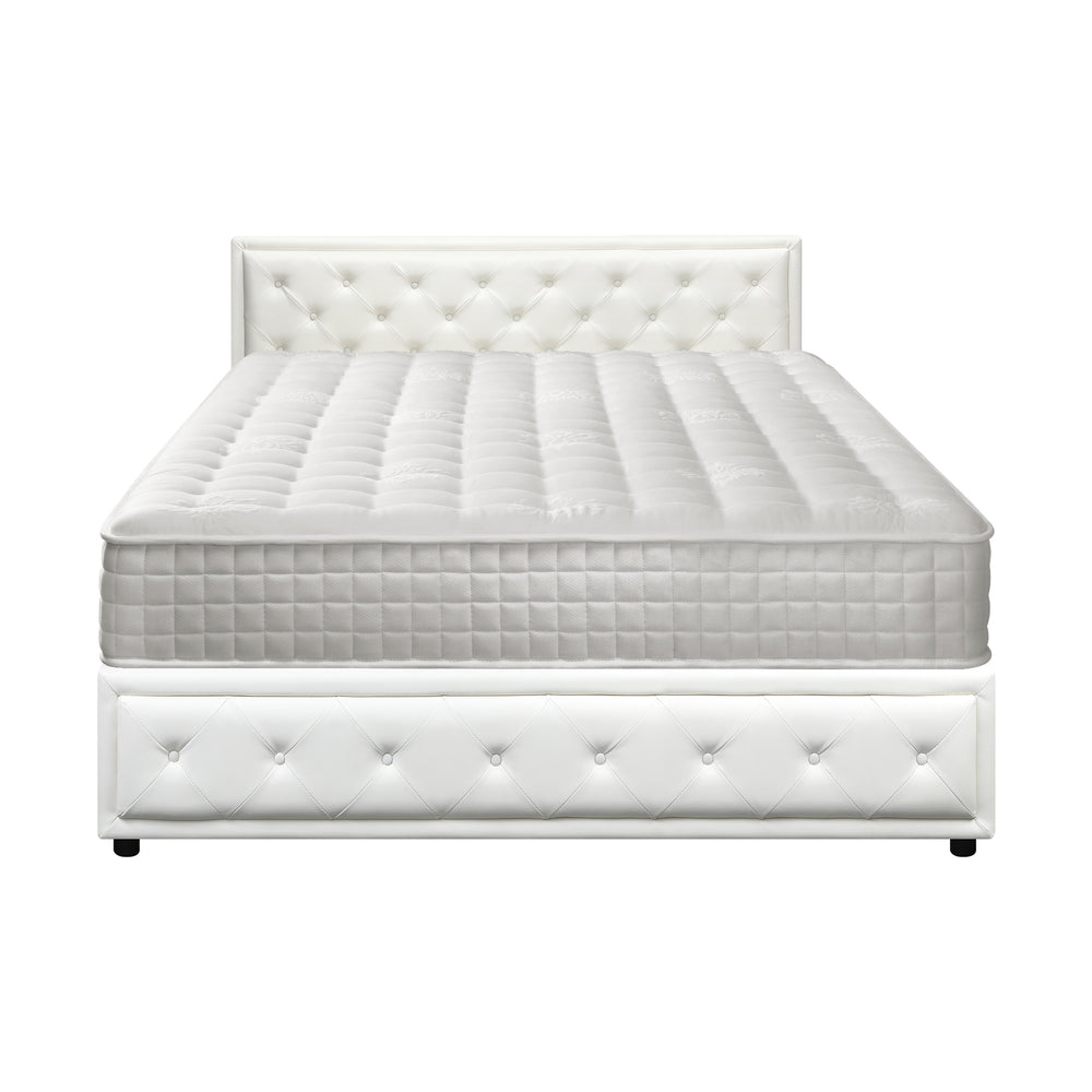 Oikiture Bed Frame with Mattress King Size Gas Lift White