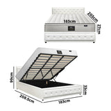 Oikiture Bed Frame with Mattress King Size Gas Lift White