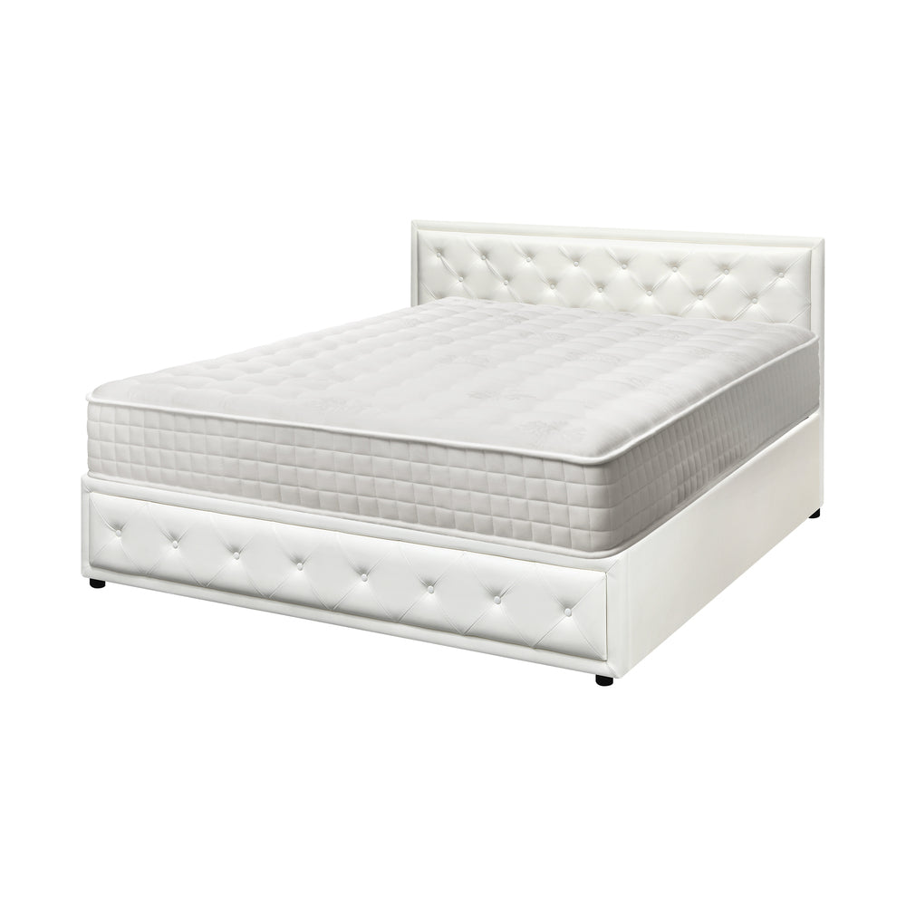 Oikiture Bed Frame with Mattress King Size Gas Lift White