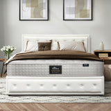 Oikiture Bed Frame with Mattress King Size Gas Lift White