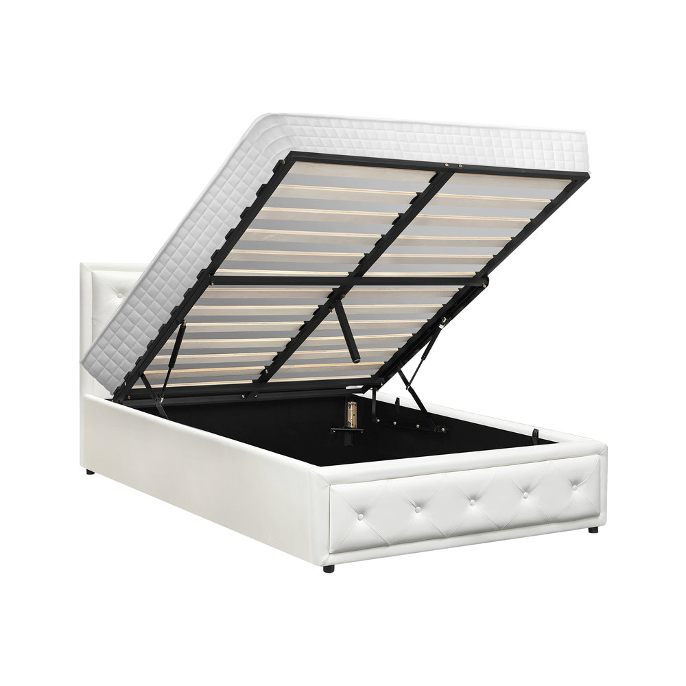 Oikiture Bed Frame with Mattress King Single Gas Lift White
