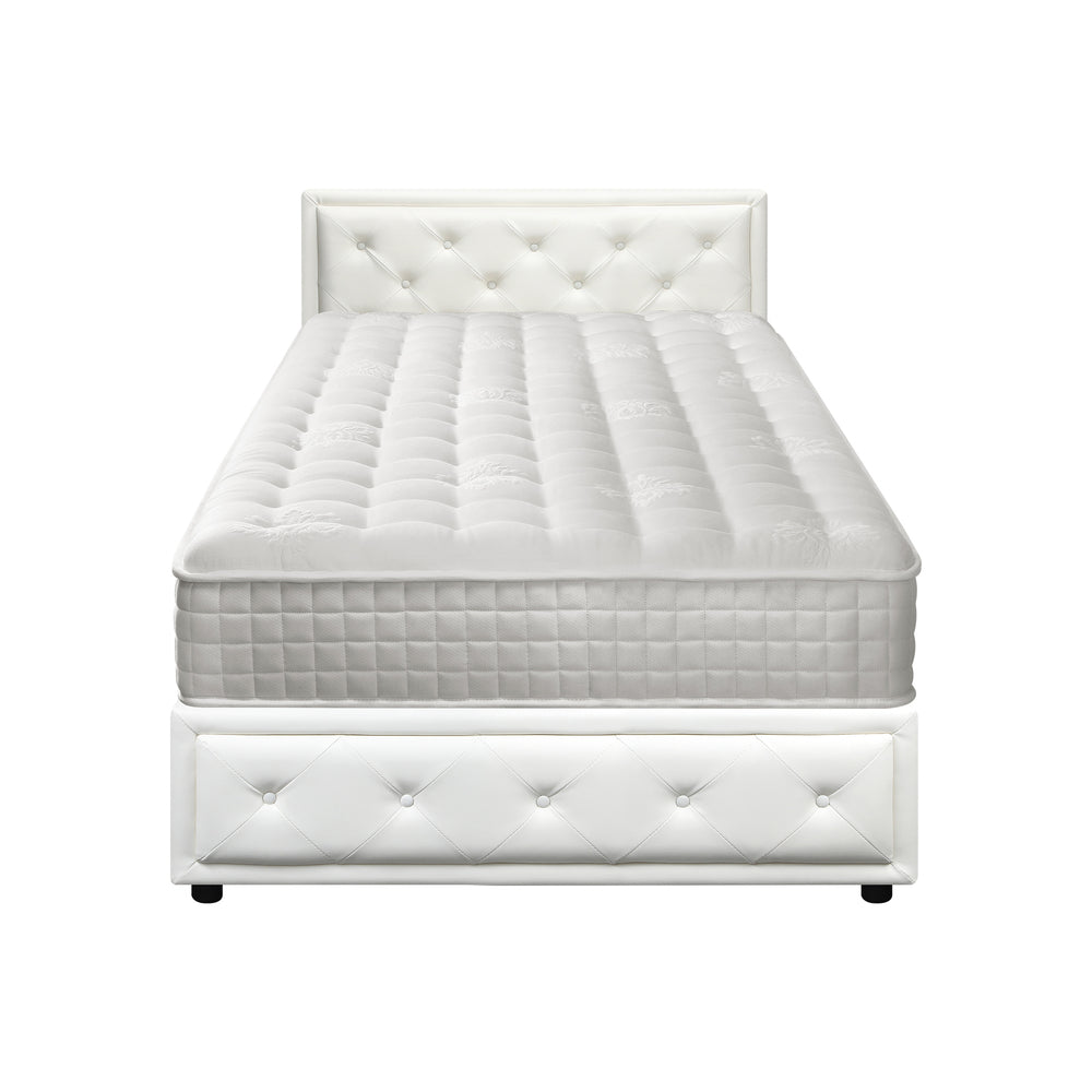 Oikiture Bed Frame with Mattress King Single Gas Lift White