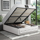 Oikiture Bed Frame with Mattress King Single Gas Lift White