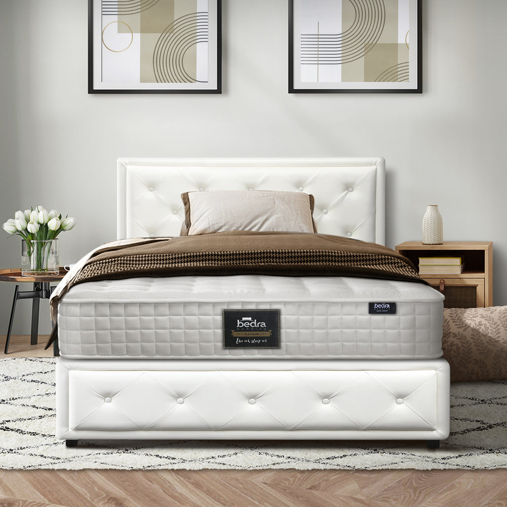 Oikiture Bed Frame with Mattress King Single Gas Lift White