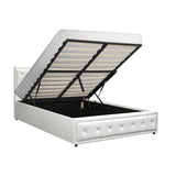 Oikiture Bed Frame with Mattress Queen Size Gas Lift White
