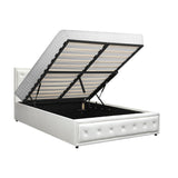 Oikiture Bed Frame with Mattress Queen Size Gas Lift White