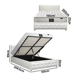 Oikiture Bed Frame with Mattress Queen Size Gas Lift White
