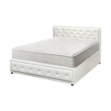 Oikiture Bed Frame with Mattress Queen Size Gas Lift White - Low Angle