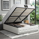 Oikiture Bed Frame with Mattress Queen Size Gas Lift White