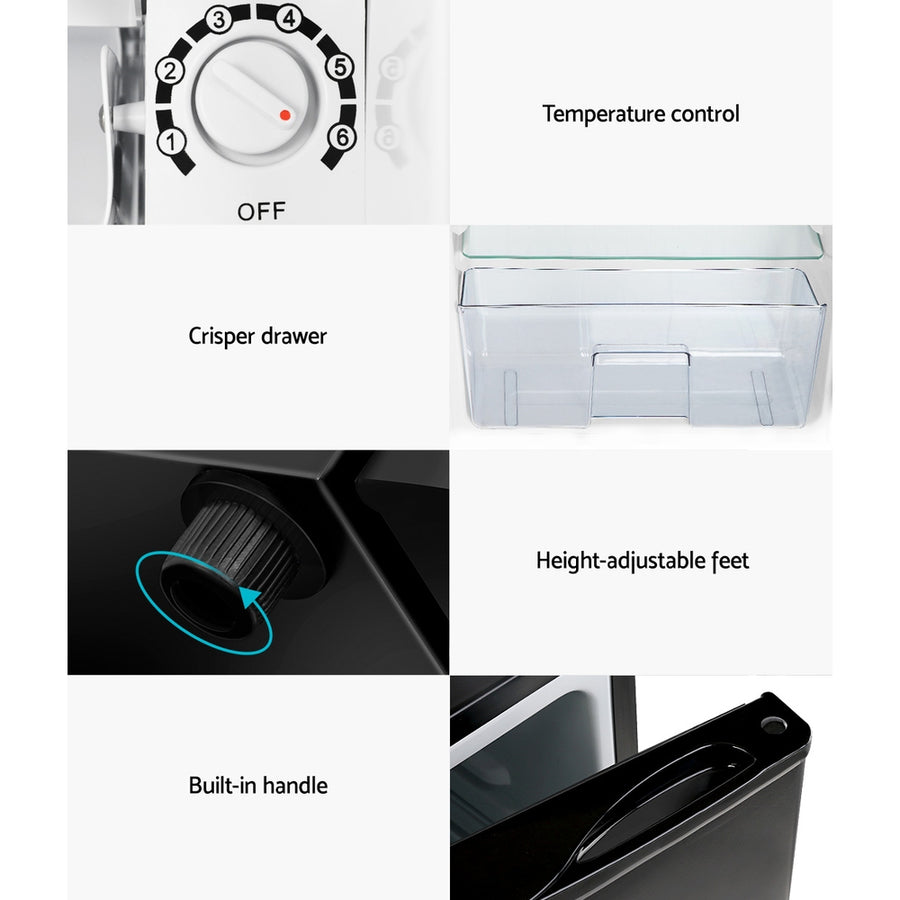 Devanti 95L black bar fridge with chiller compartment, reversible door