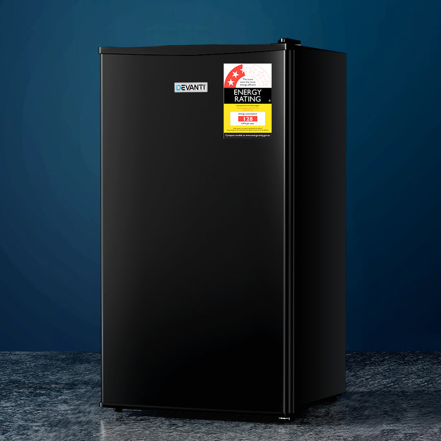 Devanti 95L black bar fridge with chiller compartment