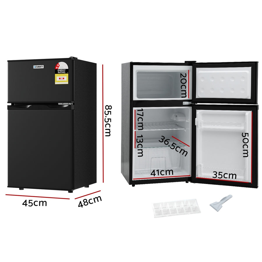 Devanti 85L black bar fridge with chiller compartment, chiller compartment
