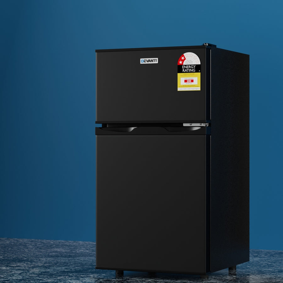Devanti 85L black bar fridge with chiller compartment