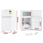 Devanti 85L white bar fridge with chiller compartment, crisper drawer