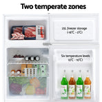 Devanti 85L white bar fridge with chiller compartment, height adjustable feet