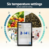Devanti 105L Bar Fridge Glass Door Mini Fridge Countertop Cooler Black - Top-Down View