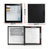 Devanti 40L Bar Fridge Glass Door Mini Fridge Countertop Cooler Black - Front View
