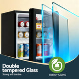 Devanti 40L Bar Fridge Glass Door Mini Fridge Countertop Cooler Black - 45-Degree Angle