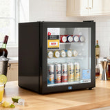 Devanti 40L Bar Fridge Glass Door Mini Fridge Countertop Cooler Black - Close-Up Angle