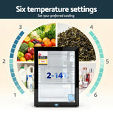 Devanti 56L Bar Fridge Glass Door Mini Fridge Countertop Cooler Black - Top-Down View