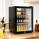 Devanti 56L Bar Fridge Glass Door Mini Fridge Countertop Cooler Black - Close-Up Angle