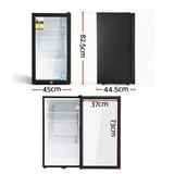 Devanti 78L Bar Fridge Glass Door Mini Fridge Countertop Cooler Black - Front View