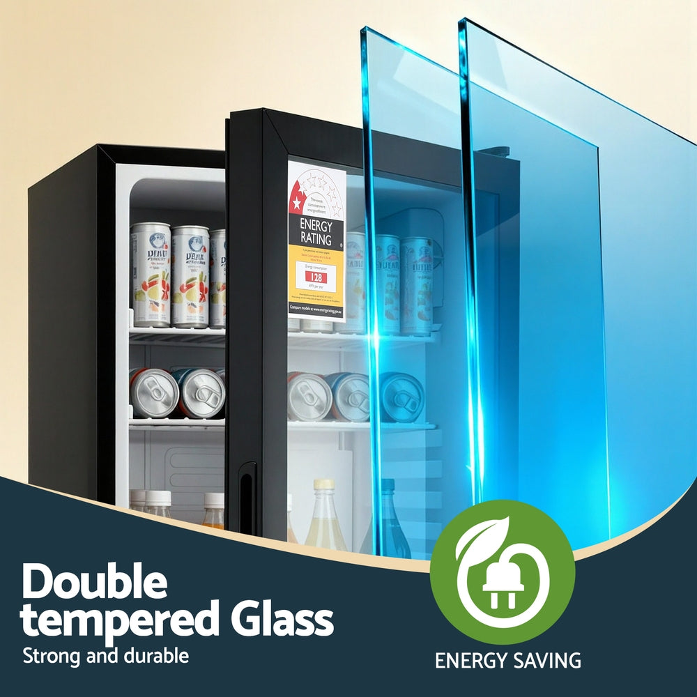 Devanti 78L Bar Fridge Glass Door Mini Fridge Countertop Cooler Black