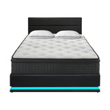 Oikiture Bed Frame with Mattress Double Size LED Gas Lift Black LAYZ
