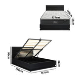Oikiture Bed Frame with Mattress Double Size LED Gas Lift Black LAYZ