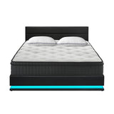 Oikiture Bed Frame with Mattress King Size LED Gas Lift Black LAYZ